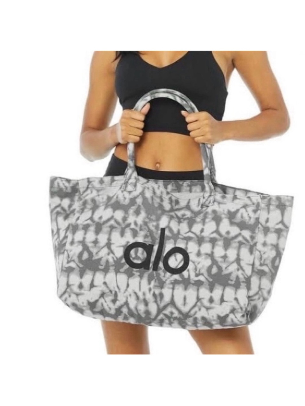 NWT Alo Yoga Canvas Shopper Gym Yoga Bag Tote Grey Tiedye Large Oversized W7066R